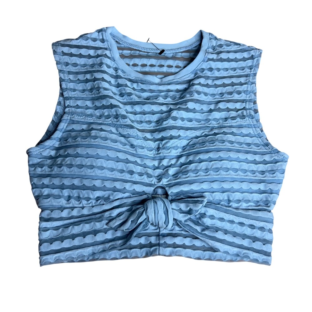 Robin‎ Piccone Tank Bikini Top Sz XS Blue Scalloped Mesh Tie Front Crop Swim NEW